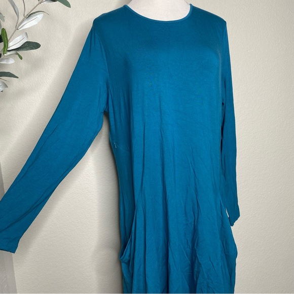 Betabrand The Sweatshirt Silk Blend Travel A Line Swing Dress Teal Size XL - Picture 3 of 8